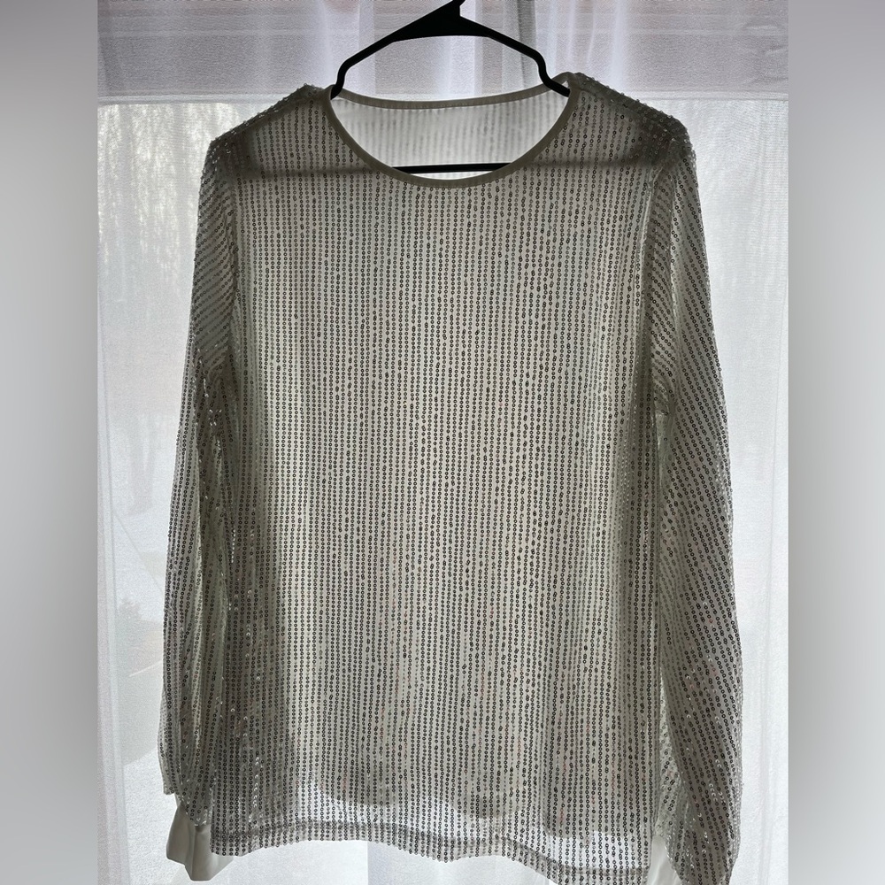 Unknown brand sequin long sleep white top! ✨